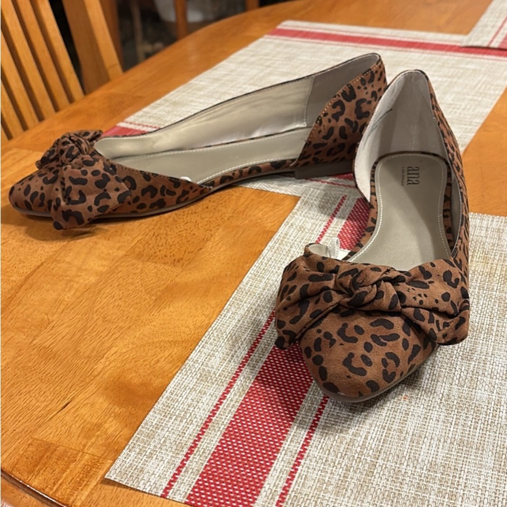 Ana Leopard Print Bow Pointed Toe Flats - Brown